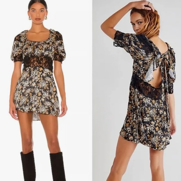 Free People Dresses & Skirts - Free People Luci Mini Dress / Black Floral Backless Dress